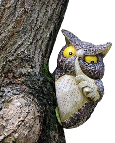 KOCNYDEY Statue da giardino a forma di gufo, decorazione per esterni, gufo finto per spaventare gli uccelli, decorazione per il viso dell'albero, statuetta in resina, scultura da giardino, peeker