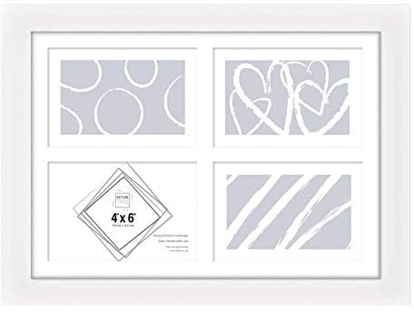 Multi 4 Aperture Picture Frame 4x6 Inch - Holds 4 Photos of 10x15cm Multi Aperture Collage Picture Frame, Wall Hanging Solid Wood Photo Frame with Mount & Glass Front for Décor Memories (White)