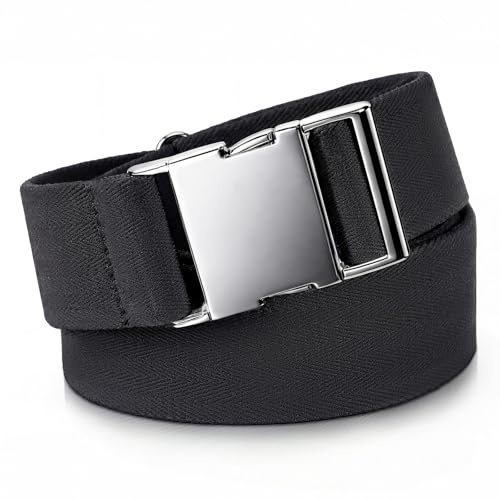 SANSTHS Mens Elastic Belt, Unisex Adventure Stretch Web Belt with Seat Belt Buckle, Clip Thin Fabric Belt Black 1.5