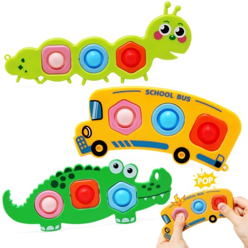 JoyPlus 3Pcs Fidget Popper Sensory Baby Toys for Airplane Travel, Pop it Fidget Toys for Toddler Animal Montessori Toy Autism Autistic Gifts for1 2 3 Years Old Toddlers, Fidget Toys Travel Essentials