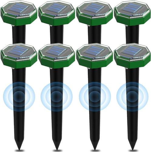 Repellente ultrasonico Solare per Topi, Confezione da 8 Pezzi, Grado di Protezione IP65, Efficace Contro roditori Come Talpe, Adatto per Giardini e Prati