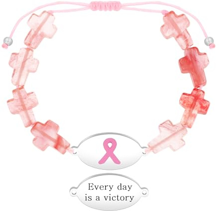 Zircobic Pink Ribbon Inspirierendes Brustkrebs Armband – Herzförmiger Pink Kristall Schmuck mit Gravur Every Day Is a Victory, Leicht, Wasserdicht, Hypoallergen, Alltag & Fitness