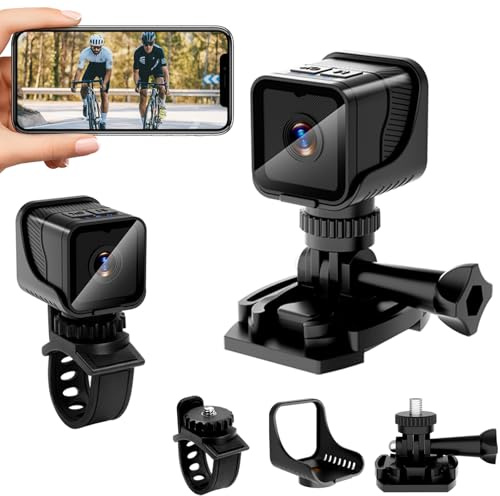 Pudet Luo Mini Cámara Deportiva WiFi, Hotspot WiFi Portátil Cámara Deportiva Mini para Deportes, 1080P HD & 120° Ultra Gran Angular con Grabación en Bucle & Soportes