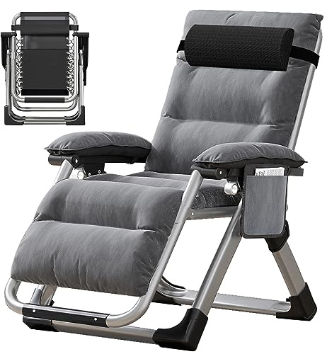 MOPHOTO Zero Gravity Chaise inclinable Pliante avec Coussinet et Poche latérale, Charge de 200 kg, Parfaite pour la Sieste, Le Salon, Le Balcon, Le Jardin, la terrasse（Gris Clair）