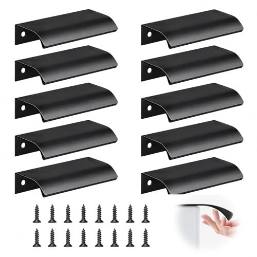 Dawfund 10 PCS Poignée d’Armoire, Encastrée 80 mm, Poignée Invisible pour Meuble et Tiroir, Poignée de Porte Dissimulée en Aluminium, Poignée Affleurante pour Placard, Cuisine et Salle de Bain