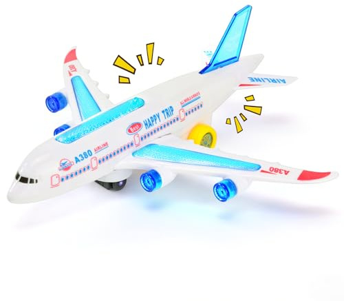 LTFIOON Avion Jouet Lumineux avec LED et Sons de Décollage Réalistes, Fonction Bump and Go, Jouet d'avion pour Enfants, pour Garçons et Filles à Partir de 3 Ans (30cm)