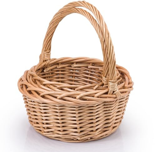 Woodluv Storage Baskets Set of 2, Round Shaped Wicker Woven Wedding, Flower Girls, Easter, Display & Gift Hamper Basket, Natural