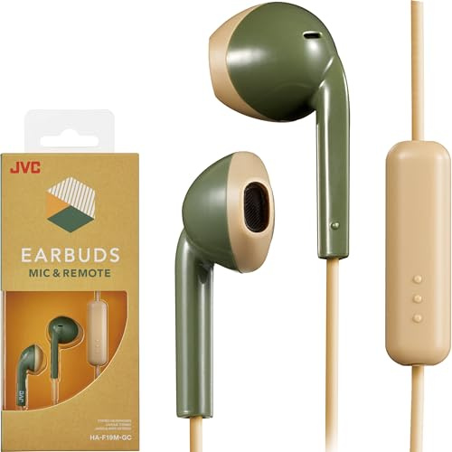JVC Khaki and Beige Sweat and Splash Proof Retro Earbuds with Microphone and Remote HAF19MGC