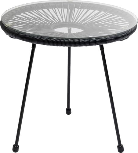 Kare Design Beistelltisch Acapulco, Schwarz, Indoor und Outdoor Tisch im Retro-Design, Kleiner Gartentisch, Couchtisch für Balkon, Garten, Terrasse, Glas, Schwarzes Stahlgestell, 50x50x50 cm (H/B/T)