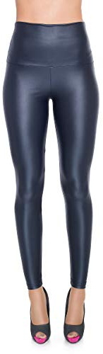 SOFTSAIL Leggings da Donna a Vita Alta, Skinny, in Lattice, con Effetto Pelle, Vita Alta, Elastico in Vita, Blu Marino, 44