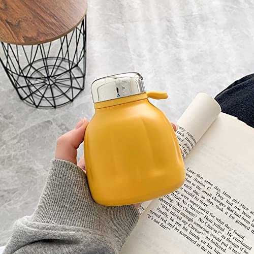 Mini thermos in acciaio inossidabile da 250 ml con thermos portatile in corda Bicchiere per bottiglia d'acqua termica per studenti, giallo, 250 ml
