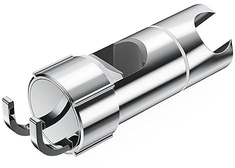 Alyvisun Verstellbarer Handbrause Halterung mit 2 Haken, Universal Duschkopfhalterung Ohne Bohren für 16-27 mm, Verchromt Brausehalter für Duschstange, 360° Drehbar, Einfache Installation