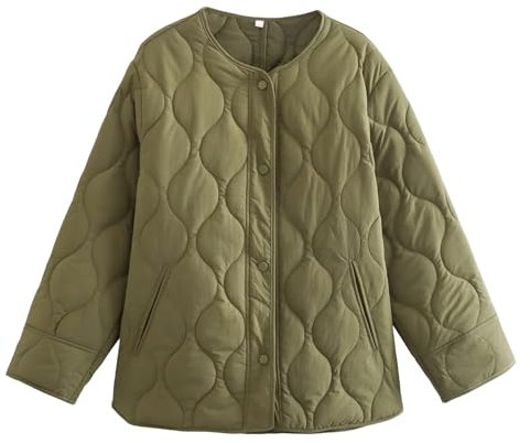 Yrkcah Winter Coats for Women UK Long Sleeve Round Neck Jackets Diamond Quilted Jacket Fashion Casual Non Collar Lightweight Padding Coat Army Green