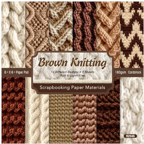 ZAKHSE Motivpapier 15,2x5,2cm Designpapier, 48 Blätter Bastelpapier mit Braunes Strickmuster, Einseitig Bedruckt Gemusterte Papier, Bastelkarten Design Papier für Bastelprojekte Karten Gestaltung