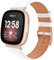 TiMOVO Leder Armband Kompatibel mit Fitbit Versa 4/Fitbit Versa 3/Fitbit Sense 2/Sense Uhrenarmband, Genarbtes Echtes Klassisches Leder Ersatzarmband für Damen und Herren, Weiß