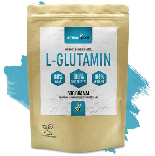 aminopure® | L-Glutamin Pulver pur | per Fermentation aus Mais gewonnen | 100% vegan und ohne Zusätze | schadstoffgeprüft im Labor | 500 Gramm