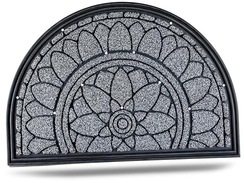 APleasant Door Mat Indoor Outdoor, Grey 60x90cm, Heavy Duty Non Slip Rubber Washable Front Door Mat with Drainage, 15mm Thick