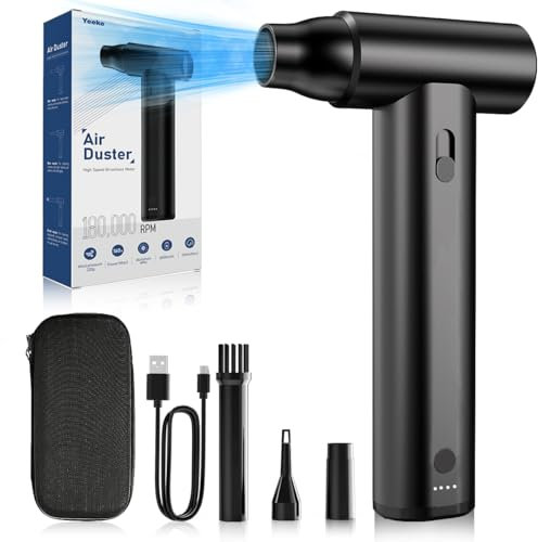 Yeeke Elektrische Staubgebläse aus Aluminiumlegierung, Stufenlos Regelbares Gebläse 180000 U/min, Druckluft Compressed Air Duster Blower mit 8000mAh, Turbo Fan für PC Reinigungsset, Auto, Sofa