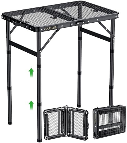 Mesa Plegable para Barbacoa, Mesa de Camping 3 Altura Ajustable Mesa de Picnic de Aluminio Portátil Estable 58 * 40 * 70cm