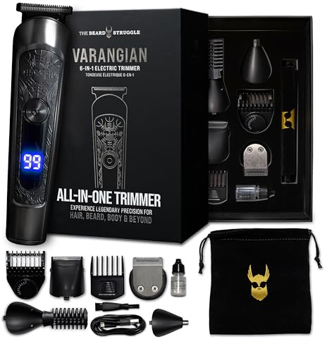 The Beard Struggle Varangian Beard Trimmer® 6-in-1 for Hair, Beard, Body & Beyond, Titanium Blade, 17 Length Adjustable Blade with Digital LED Display, Cordless Clipper