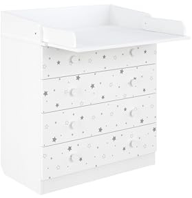 Shefa 800 Kids White Starlight 4-Drawer Baby Changing Table with Drawers – Ergonomic Baby Changing Unit & Diaper Changing Station, Convertible Changing Table Unit