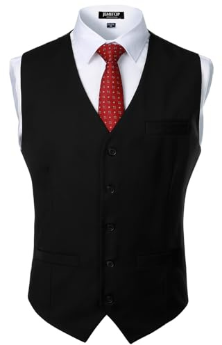 JEMITOP Men's Classic Slim Fit Dress Vest Formal Wedding Prom Business Tuxedo Suit Vest Waistcoat with Pocket Black L