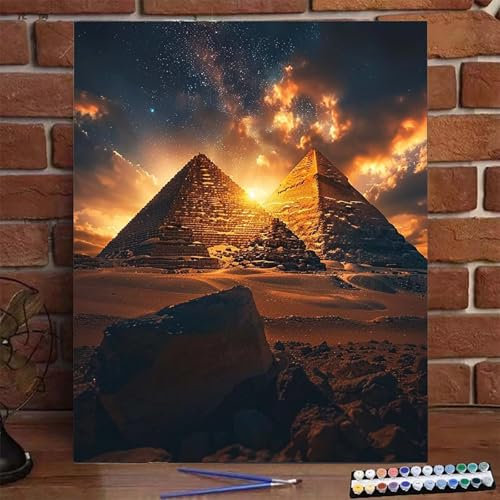 Pintar por Numeros Adultos con Bastidor Cielo Estrellado, PiráMide DIY Pintura por Numeros Kit, Pintar con Numeros Adultos Pinceles y Accesorios Pintura Acrílica, Decoración para Hogar 30x40cm 9-9