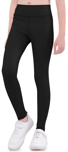FILOWA Leggings flickor barn hög midja yogabyxor bomull sportleggings stretch längd byxor flerfärgade träningsbyxor casual jogging sportbyxor vår höst activewear för tonåringar storlek 110–152, svart