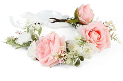 MHwan Blumenkranz Haare, Hochsimulierter, verstellbarer Boho Blumenkranz mit voller Blütenform und natürlicher Form, geeignet für Erwachsene und Kinder, mit elegantem Band