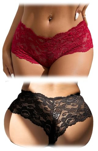 comeondear Sexig tanga stor storlek stringtrosor för dam chic heta underkläder dam trosor spets stretch trosor låg midja set med 2