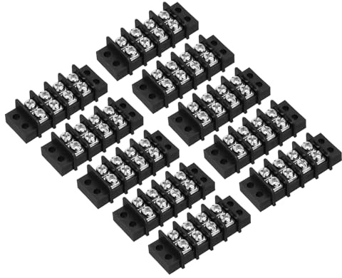 sourcing map 10 Pcs 4 Positions Terminal Block 300V 20A 9.5mm Pitch Dual Rows 4 Circuits DIN Row Screw Terminals Strip