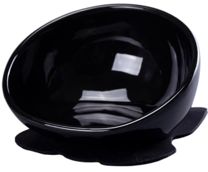 Plate for Dry and Wet Food Bulldog - Special Ceramic Feeding Bowl | Anti - Slip with Mat | For Flat - Faced & Short - Mouthed Cats & Dogs(黑碗)