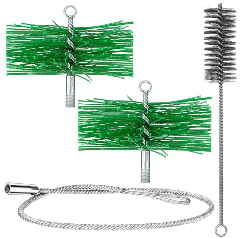 Yaryang 4 Pezzi Spazzole Spazzacamino Inclusi Scopa per Camino in Plastica Ø 16 cm e Ø 15 cm, Spazzola per Tubo Stufa in Acciaio Inox Ø 4 cm, Asta Flessibile da 1 m, per una Pulizia Accurata