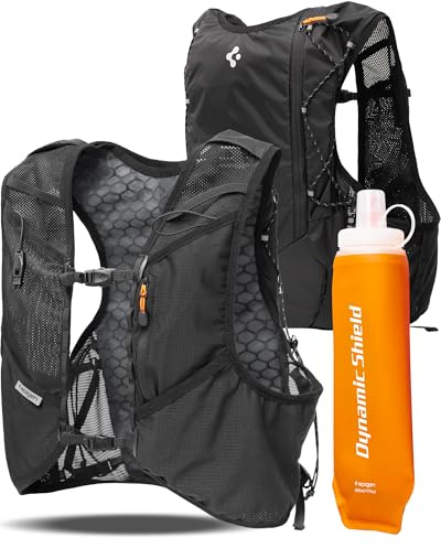 Spigen A721 Gilet Running con Flask da 500ml Inclusa – Capacità 5L, Supporto Sicuro per Smartphone, Vestibilità Regolabile per Maratona, Trail e Corsa su Strada – M/L, Active Black