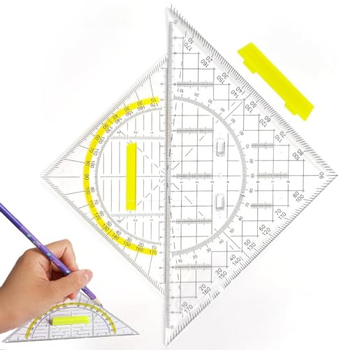 2 Pezzi Squadra Geometrica in Plastica, Squadra Geometrica, Righello Triangolare, Triangolari Multifunzionali, Goniometro in Plastica Righelli per Scuola e Ufficio
