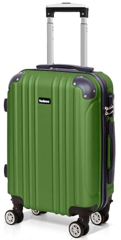 Todeco Valise Cabine 55cm, Valise de Voyage Rigide et Légère en ABS, Bagage à roulettes avec 4 Doubles Roues Pivotantes 360°, 55x35x22cm, 33L, Vert Olive