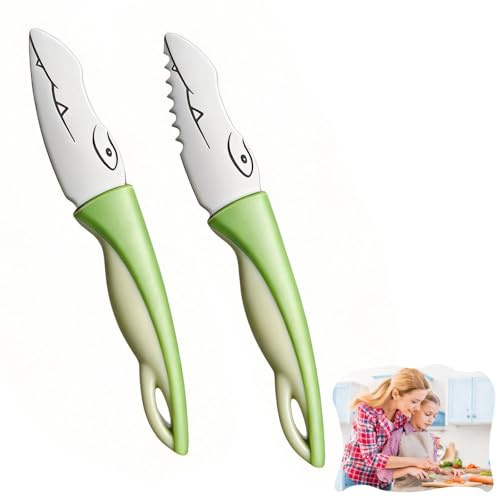 DealKits Set di Coltelli da Cucina per Bambini dai 2 Anni, 2 Coltelli Sicuri per Tagliare Frutta e Verdura, Punte Arrotondate, Utensili Montessori in Acciaio Inossidabile per Piccoli Chef(verde
