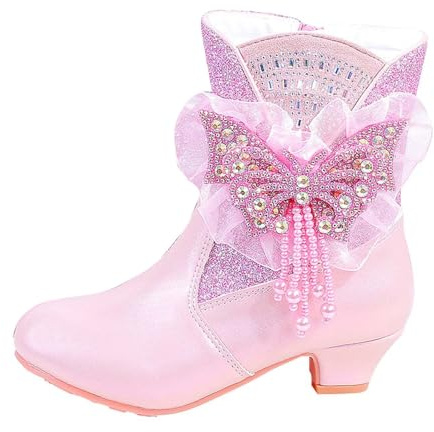 2026 Stivali per bambini Eleganti stivali da ragazza con gambo medio alto, tacco alto Chiusura con lacci - calde scarpe invernali per ragazze, Colore: rosso, 34 EU