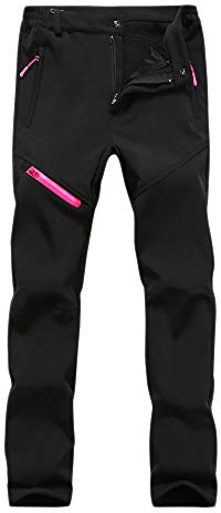 YOUCAI Vandringsbyxor för Män Bergbyxor Kvinnor Softshell Byxor Utomhus Varm Vinterbyxor med fickor Blixtlås, Svart-kvinnor, M