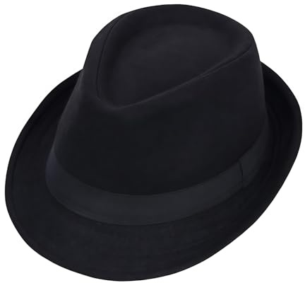 Uomo Classico Manhattan Strutturato Gangster Trilby Fedora Hat Nero