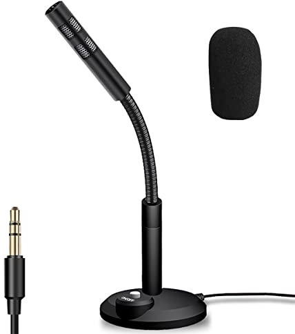 Tiardey Stereo Microphone with Stand for PC,Laptop.Ideal for Streaming,Chatting,Recording,Conference Call,3.5mm Jack - Black