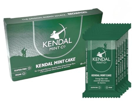 KMC Energy Bars Pocket-Sized, Original Flavour, Kendal Mint Cake Recharged, Vegan, Gluten Free with Essential Electrolytes & Vitamins 35g (Pack of 6)