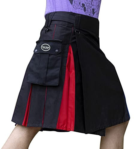 Beokeuioe Schottischer Kilt Herren Gothic Tartan Kilt Vintage Cargo Rock Mittelalter Fashion Kendo Pocket Röcke Steampunk Kleidung Wikinger Faltenrock Männer