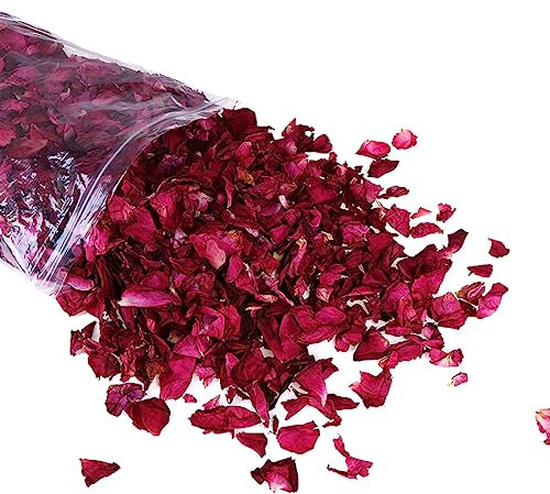 XPEX 100g Natürliche Getrocknete Rosenblätter,Echte Blume Trockene Rote Rose Blütenblätter,Natürliches Hochzeitskonfetti,Biologisch Abbaubare,für Fußbad Körperbad Hochzeit Konfetti Zubehör