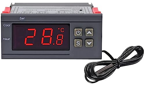 Greluma 1 pezzo Regolatore di temperatura digitale AC 110 V-220 V 10 A, display a LED digitale Riscaldamento Raffreddamento Termostato 2 uscite relè con sonda sensori NTC 10K da 1 m