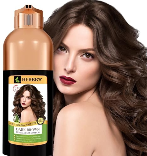 HERBBY Hair Color Shampoo for Gray Hair Coverage&Color Transform with 9 Herbal Extracts –Long Lasting(6-8 Weeks),Shiny,Evenly Colored,Instant Hair Dye Shampoo&Conditioner, 500 Ml (DARK BROWN COLOR)