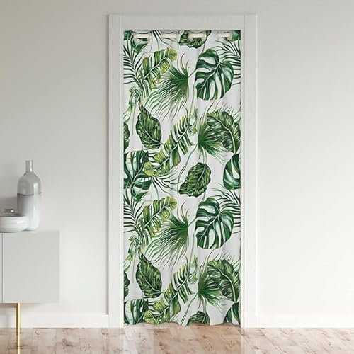 CTQTZ Tropical Türvorhang, 86x203cm(BxH) Blickdicht Thermo Gardinen Vorhang Tropisch Grün Blätter Motiv Palmenblätter Blackout Vorhang mit Ösen für Schlafzimmer Tür Schrank Vorhang