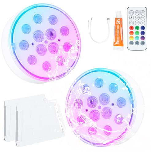 Litinliv 2 Stück Wiederaufladbar Unterwasser Licht, 16 Farben Poolbeleuchtung Unterwasser 13 LED mit Fernbedienung, Pool Dekolichter, Unterwasser Pool Licht für Vase Teich Spa Badewanne Aquarium