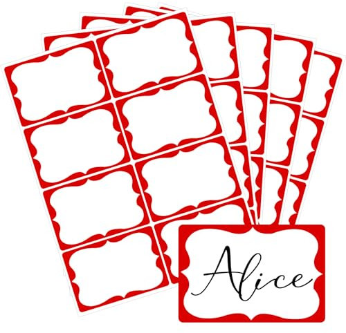 Red Name Tag Stickers, 2x 3 Holiday Gift Tag Stickers with Red Border 200 Pcs Adhesive Name Sticker Name Badges Labels for Holiday Gift, School, Office, Home, Party