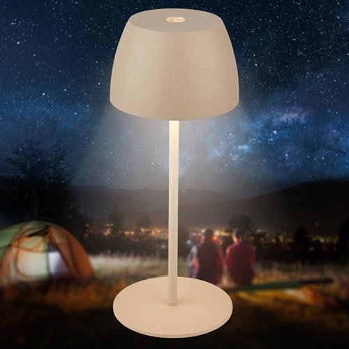BRILONER - Mini LED Tischlampe kabellos IP44 mit Touch, stufenlos dimmbar, Akku & Lichtquelle tauschbar, Nachttischlampe, Dekolampe, LED Lampe, Akku Tischleuchte, Outdoorlampe, 8x20 cm (DxH), Beige